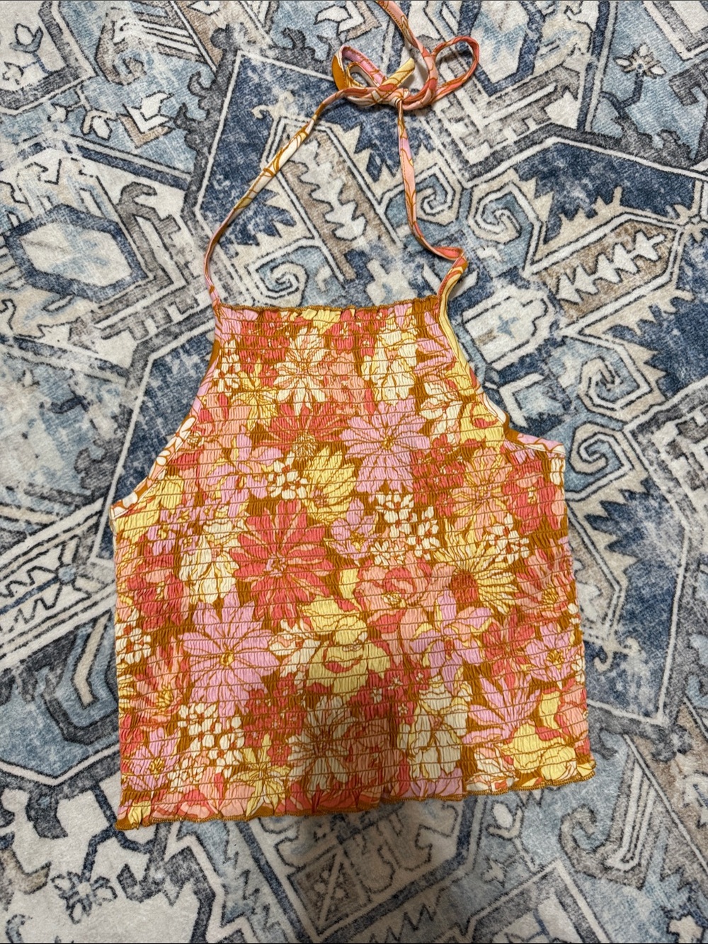 Billabong Floral Halter Top in Pink, Orange, and Yellow